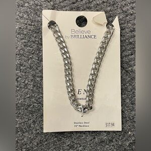 Believe by Brilliance Mens Chunky Stainless Steel Necklace 22" NEW